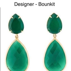 Designer - Bounkit Green Chalcedony Convertible Drop Earrings